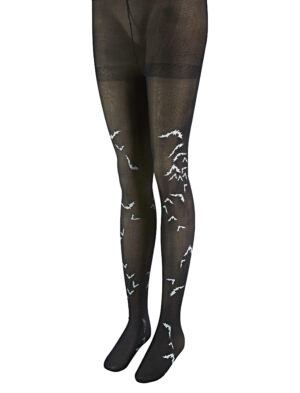 Kostümzubehör Strumpfhose 40den mit Fledermäusen Farbe: schwarz/weiß
