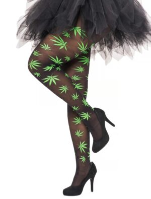 Kostümzubehör Strumpfhose Cannabis schwarz/grün one size
