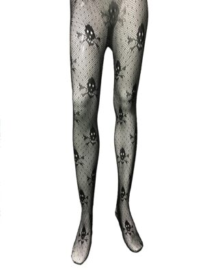 Kostümzubehör Strumpfhose Schädel schwarz