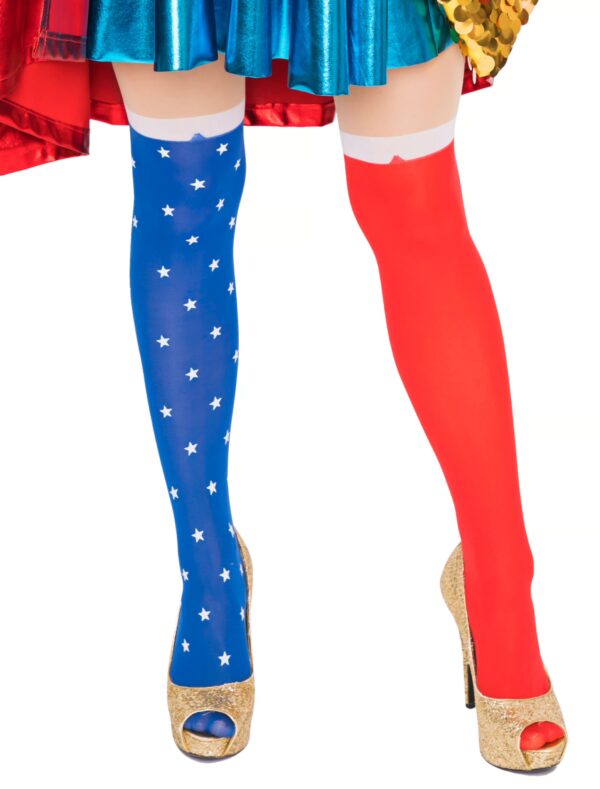 Kostümzubehör Strumpfhose Superheldin rot/blau L/XL
