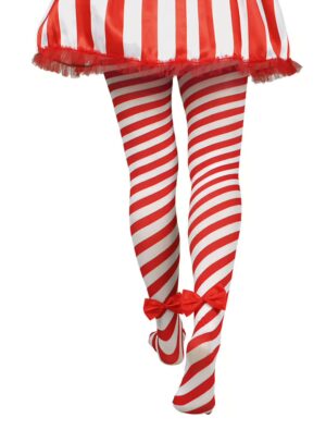 Kostümzubehör Strumpfhose gestreift mit Fliege Damen rot/weiß