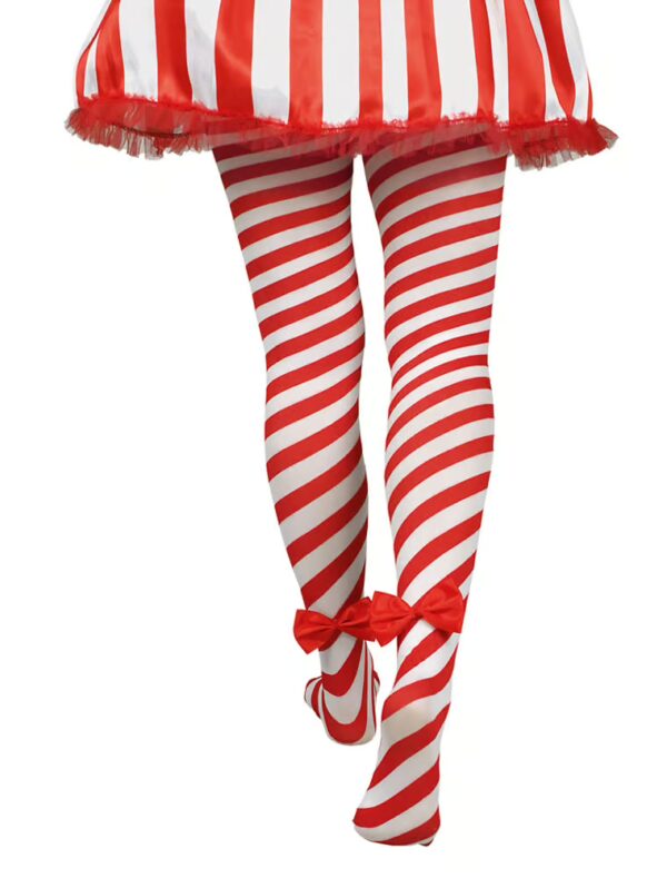 Kostümzubehör Strumpfhose gestreift mit Fliege Damen rot/weiß