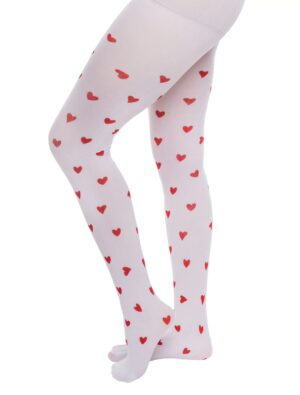 Kostümzubehör Strumpfhose mit Herzchen Print weiß/rot one size