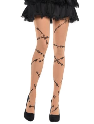 Kostümzubehör Strumpfhose mit Nähten Farbe: schwarz/beige
