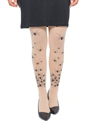 Kostümzubehör Strumpfhose mit schwarzen Spinnen beige one size