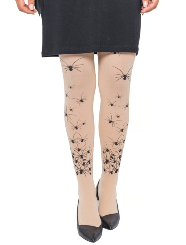 Kostümzubehör Strumpfhose mit schwarzen Spinnen beige one size