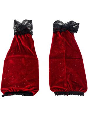 Kostümzubehör Stulpen mit Spitze bordeaux Glitzer