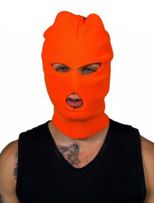 Kostümzubehör Sturmhaube 3-Loch Strick neonorange