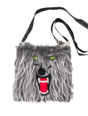 Kostümzubehör Tasche Wolfskopf Plüsch grau