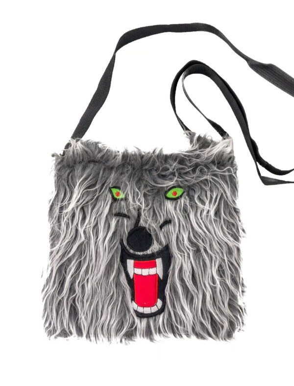 Kostümzubehör Tasche Wolfskopf Plüsch grau