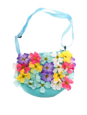 Kostümzubehör Tasche blau mit Blumen bunt