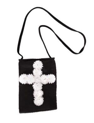 Kostümzubehör Tasche mit Blumenkreuz schwarz/weiß