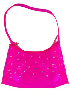 Kostümzubehör Tasche mit Kristallen durchsichtig neonpink