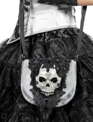Kostümzubehör Tasche mit Totenkopf silber-schwarz