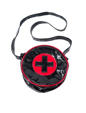 Kostümzubehör Tasche rund mit Kreuz schwarz/rot