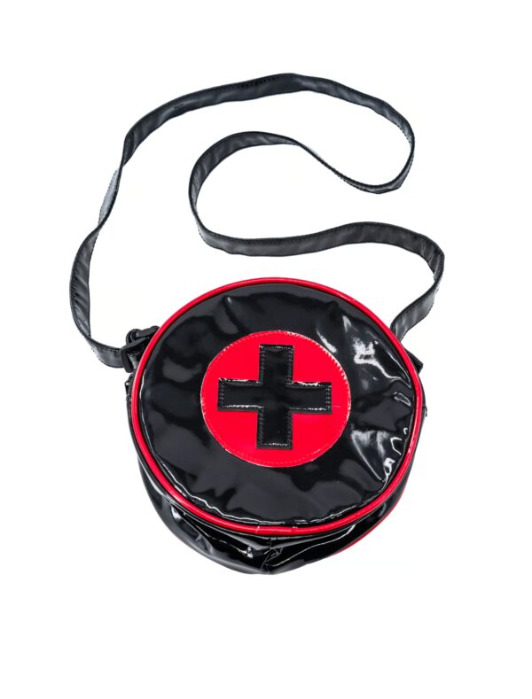 Kostümzubehör Tasche rund mit Kreuz schwarz/rot