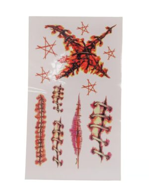 Kostümzubehör Tattoo Narben Mix Pentagramm rot