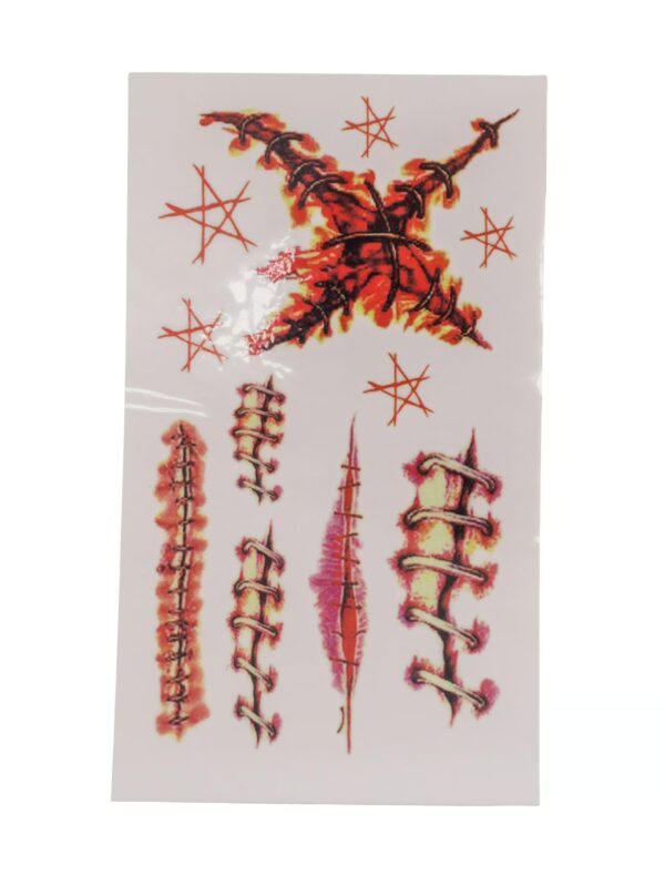 Kostümzubehör Tattoo Narben Mix Pentagramm rot