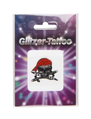 Kostümzubehör Tattoo Totenkopf mit Strass und Glitzer Farbe: schwarz/rot