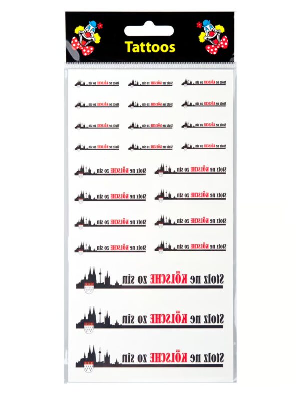 Kostümzubehör Tattoos Stolz ne Kölsche zo sin mit Skyline Farbe: schwarz/rot