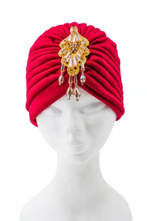 Kostümzubehör Turban rot mit Steinen