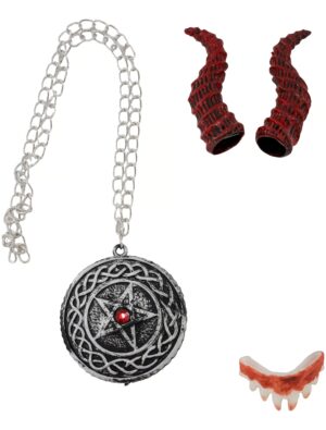 Kostümzubehör Vampir Set mit Hörnern schwarz/rot