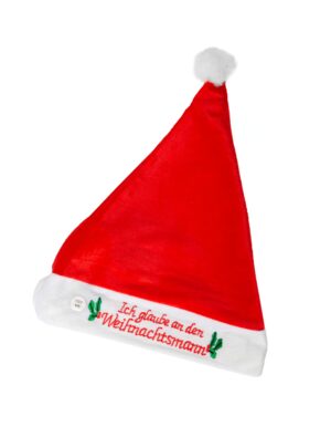 Kostümzubehör Weihnachtsmütze Ich glaube an den... blinkend Farbe: rot/weiß