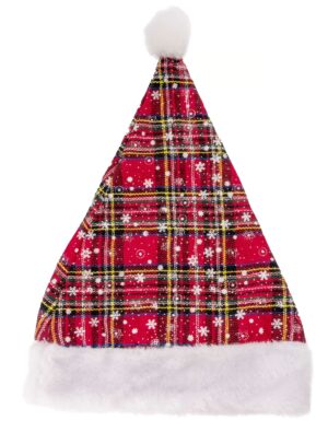 Kostümzubehör Weihnachtsmütze kariert mit Bommel Kinder rot/grün one size