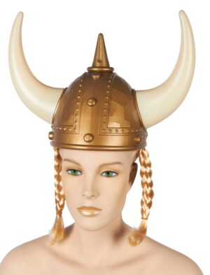 Kostümzubehör Wikingerhelm mit Zöpfen Farbe: gold