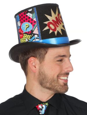 Kostümzubehör Zylinder Pop-Art Farbe: schwarz/blau