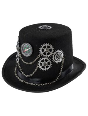Kostümzubehör Zylinder Steampunk mit Zahnrädern schwarz one size