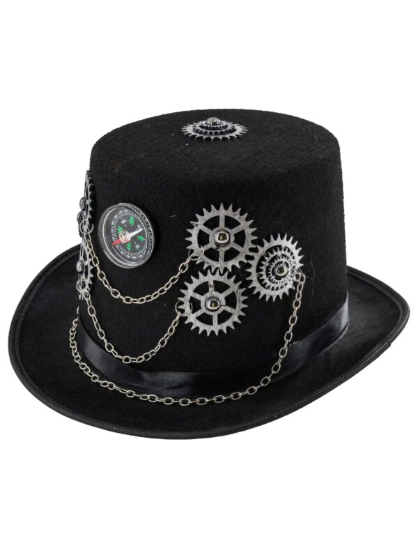 Kostümzubehör Zylinder Steampunk mit Zahnrädern schwarz one size