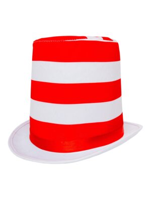 Kostümzubehör Zylinder hoch rot/weiß gestreift