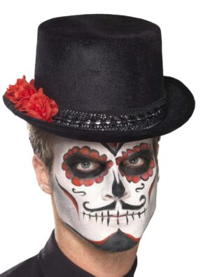 Kostümzubehör Zylinder mit 3 Blumen Damen schwarz/rot one size