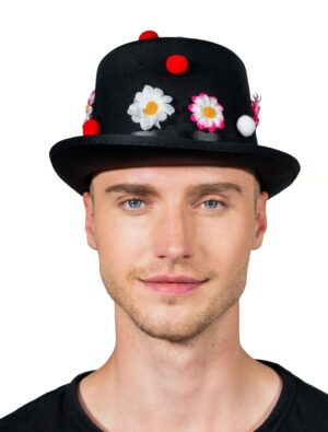 Kostümzubehör Zylinder mit Blumen und Pompoms schwarz 58