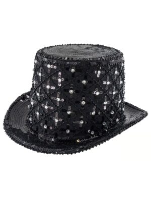 Kostümzubehör Zylinder mit Pailletten und Strass schwarz one size