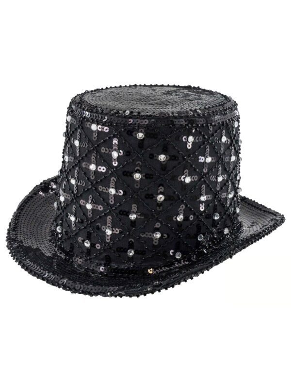 Kostümzubehör Zylinder mit Pailletten und Strass schwarz one size