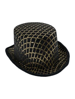 Kostümzubehör Zylinder mit Paillettenmuster schwarz/gold one size