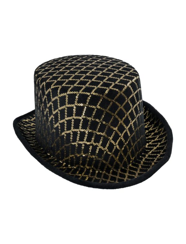 Kostümzubehör Zylinder mit Paillettenmuster schwarz/gold one size