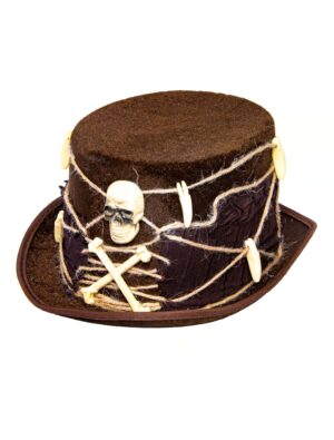 Kostümzubehör Zylinder mit Totenkopf & Knochen gekreuzt braun