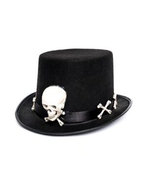 Kostümzubehör Zylinder schwarz mit Totenkopf