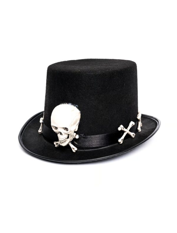 Kostümzubehör Zylinder schwarz mit Totenkopf
