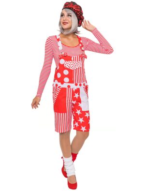 Latzhose kurz Damen rot/weiß S/M