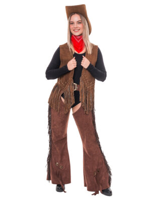 Lederweste mit Fransen Damen braun S/M