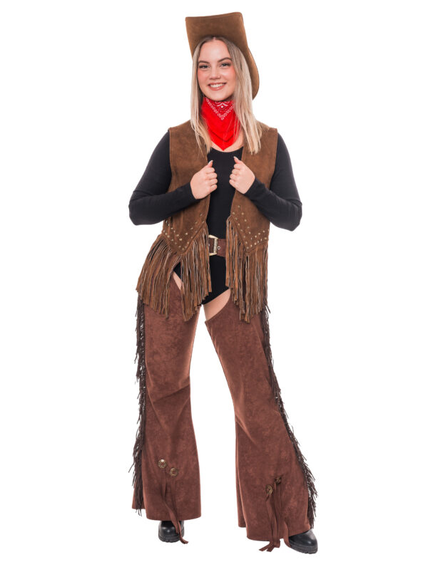 Lederweste mit Fransen Damen braun S/M