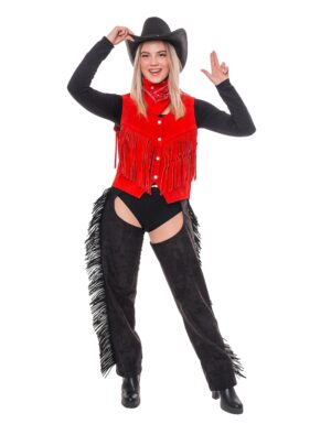 Lederweste mit Fransen Damen rot S/M