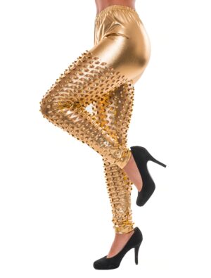 Leggings mit Lochmuster Damen gold S/M