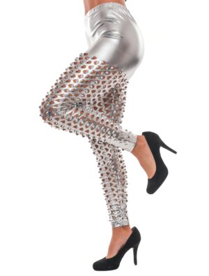 Leggings mit Lochmuster Damen silber S/M