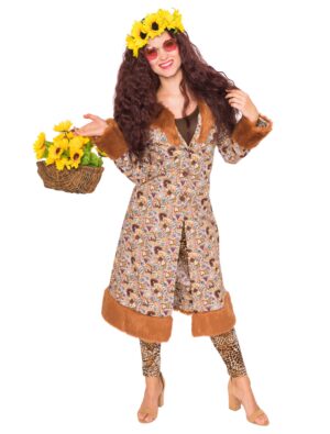 Mantel Hippie mit Kunstfell Damen braun S/M