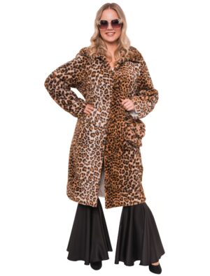 Mantel Kunstfell Leopard Damen beige/braun S/M